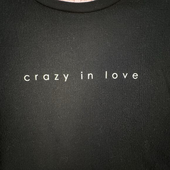 Peace Love World Womens Black Crazy in Love Crop Sweatshirt Side Tie Bows - Picture 2 of 13